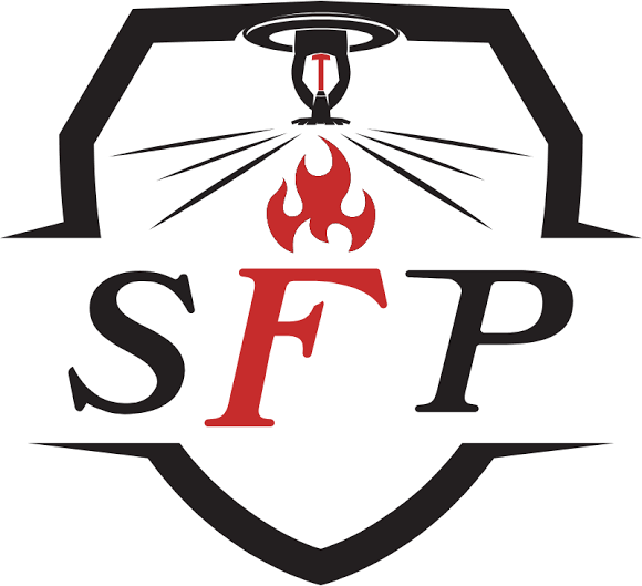 Southern Fire Protection SFP shield logo with fire sprinkler and flame