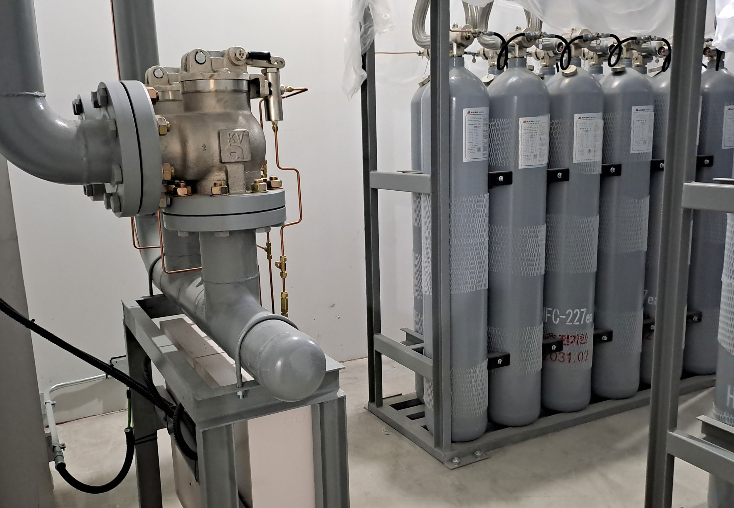 Clean agent fire suppression system cylinders and control valves installed by Southern Fire Protection